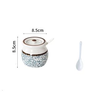 BAGUO Chịu nhiệt độ cao Hũ đựng mỡ bằng gốm Phong cách Nhật Bản truyền thống Trung Quốc Có Nắp Lọ gia vị bằng gốm Phụ kiện nhà bếp Với muỗng Hộp đựng gia vị Muối