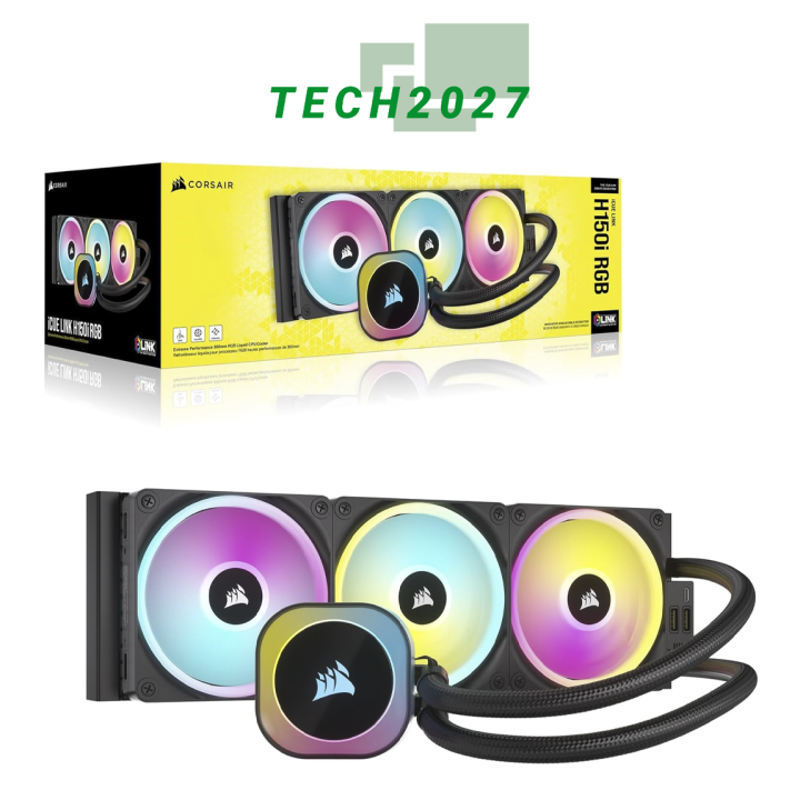 CORSAIR iCUE Link H150i RGB Liquid CPU Cooler 360mm AIO QX120 RGB Fans Fits Intel® LGA 1700, AMD AM5 Lazada PH