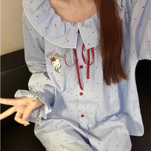 Bộ đồ mặc nhà pijama đồ ngủ nữ set thô đũi mềm mại phối cổ sen bèo cực xinh Pj15