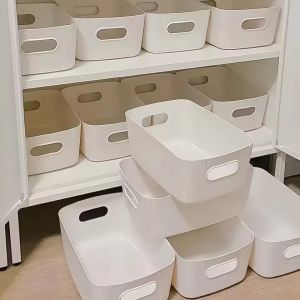 5Pcs White Desktop Storage Box / Snacks Cosmetics Storage Box / Sundries Storage Box / Bathroom Kitchen Dormitory Space Saver Organizer Bins