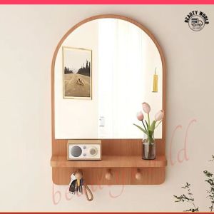SG Seller-Simple solid wood wall hanging mirror/decorative mirror/makeup mirror/shelf hanging mirror