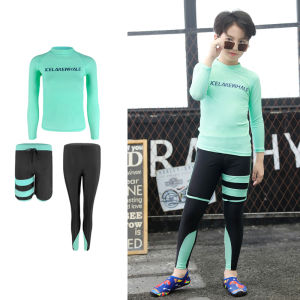 Mohan Childrens 3-Piece Diving Suit Split Swimsuit Big Rash guard kids Swimwear Long Sleeve Sun Protection 3-Piece Suit Boys and Girls