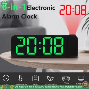 [Vodool Park City]Digital Alarm Clock LED Desk Alarm Clock Temperature/Date USB Charging Electronic Wall Clock Multifunctional for Bedroom