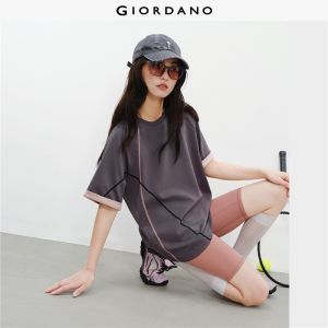 Giordano Women Contrast topstitch short raglan sleeve tee Free Shipping 18326624