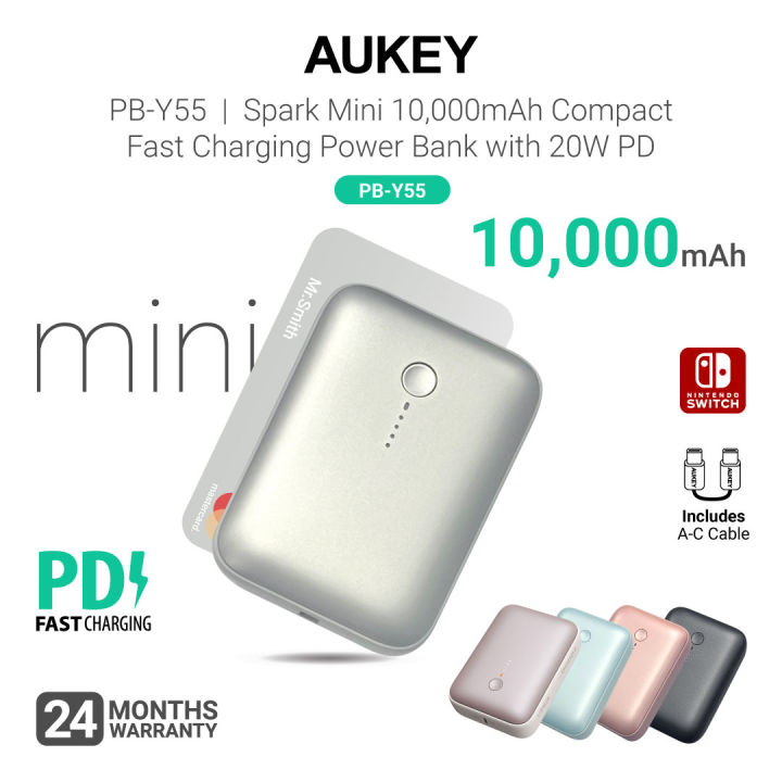 [UPGRADED PB-N83S] Aukey PB-Y55/PB-Y57 Spark Mini 10000mAh/20000mAh 20W Compact Fast Charging Power Bank (24 Months Warranty)