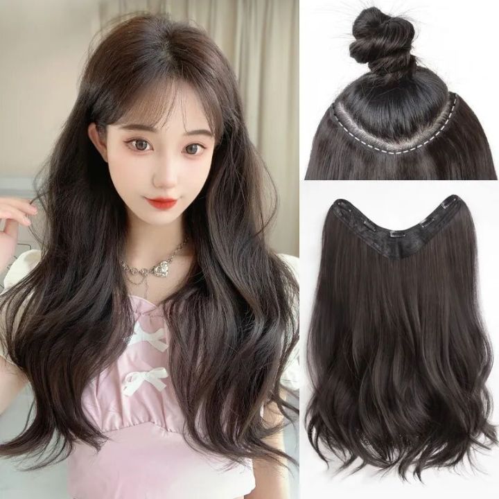 U Shaped Long Curly Hair Wig Piece One Piece Wig Female Long Hair Invisible Seamless Hair Piece 2663