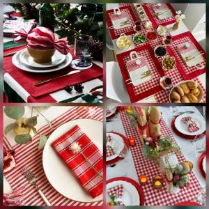 TH 2in1 Reversible RED and Plaid Christmas Placemat made of fabric 2in1 placemat - 1 place mat - 2 looks - made of excellent fabric - reversible - decorative - excellent quality - excllent quality - fabric from abroad - classy and elegant - for christm