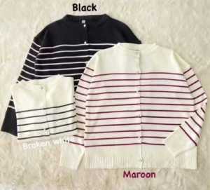 Cardigan Rajut Stripe kancing Mutiara Sweater Rajut Wanita Knitwear