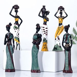 GOOD STUFF 3pcs Handicraft African Woman Sculpture Simulated Figurines Abstract Tribal Lady Statue Cute Display Resin African Women Statue Kids Birthday Gift