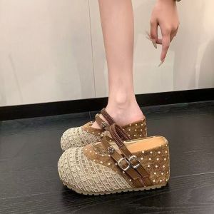 [Free Shipping] 8Cm Inner Height-Increasing Mesh Toe-Post Sandals For Women Summer Outdoor Wear 2026 New Style Hollow-Out Wedge Heel Sandals