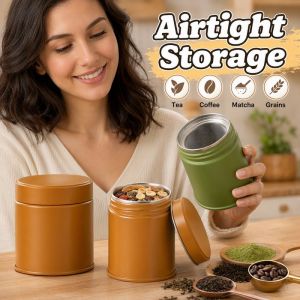 The joy of home Round Tinplate Tea Canister Airtight Sealed Metal Storage Container For Matcha Coffee Cereal