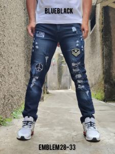 ANE Celana Jeans Emblem Pria Dewasa Distro Celana Panjang Pria Dewasa Kekinian Celana Jeans Street Celana Sobek Emblem Celana Pensil