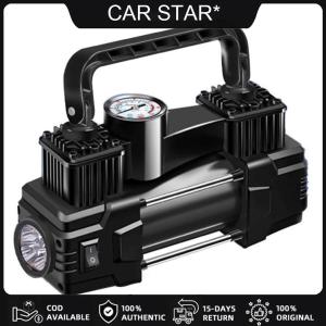 [ คืนสินค้าได้ภายใน 7. วัน] 12 V 150 PSI ปั๊มลมอัตโนมัติ ที่มีเกจแรงดันหนักดีลักซ์แบบพกพาอากาศอัดโลหะกระบอกสูบคู่ ที่มีไฟ LED