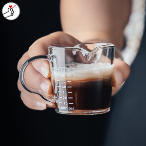 【Ready From PH】Espresso Coffee Measuring Cup Wooden Handle Glass Cup 75ml With Scale Glass Milk Cup