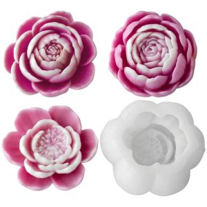 LUXEMO Silicone Lotus Candle Mold Gypsum Craft 3D Flower Peony Candle Mold  Design Resin Silicone Mold Candle Making