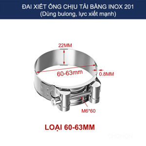 01 Đai xiết ống tròn chịu tải bằng inox 201 dùng bulong xiết rất chắc chắn (D55-103mm tùy chọn)