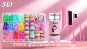 Hair Accessories for Girls 1350P Colorful Hair Ties with 44P Hair Clips Glitter Butterfly Hair Clips Hair Wax Stick Butterfly Hair Claws Hair Barrettes with Comb Set&Organizer Ideal Gifts