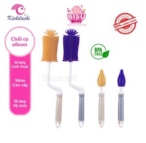 Bộ cọ rửa bình sữa silicon cho bé Kichilachi cao cấp tay cầm xoay 360 độ
