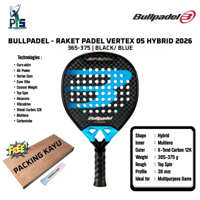 Raket Padel BULLPADEL Vertex 05 Hybrid 2026 365-375G Black Blue