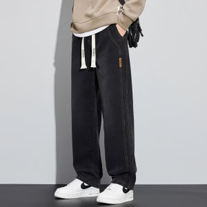 Mens Jeans Relaxed Fit Black Pants Loose Vintage American Style Straight Stretch Pants Silky Wide Leg Pants Casual Pants