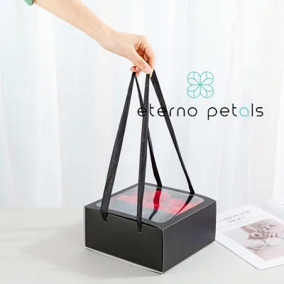 Ready Stock(KOTAK SAJA)Flower box / gift box/ handle gift box handle window surprise gift box 2 compartment window