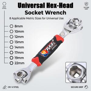 Multi Purpose 8 in 1 Socket Wrench CRV Steel Hex Spline Mechanic Tool for Home DIY Bike Car Repair
