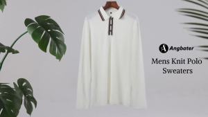 Mens Knit Polo Sweaters Long Sleeve Ribbed Texture Collared Pullover Vintage Button Golf Shirts