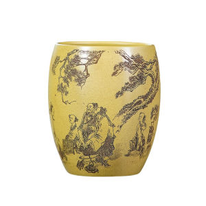 壶芝宴宜兴紫砂品茗杯黄金段泥纯手工刻绘雅趣大容量紫砂主人杯