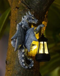 Dragon Tree Hugger Garden Statue with Solar Lantern - 9.3 Inch Resin Dragon Decor for Outdoor Perfect Dragon Gifts & Yard Decor
