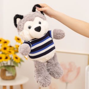 JOJO CASTLE Cute Fluffly Husky Plush Doll 30/40cm Cartoon Stuffed Animals Puppy Wear Sweater Soft Baby Accompany Sleeping Pillow for Girls Gifts