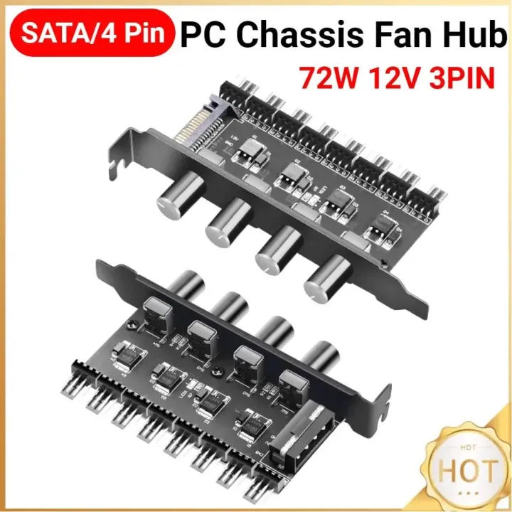 PC Fan Hub SATA/4 Pin Adapter 8 Channel PWM Hub Cooling Fan Speed ...