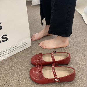 Vintage Versatile Shallow Flat Shoes For Women 2025 New Summer White Round-Toe Bowknot Shoes