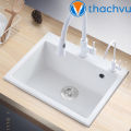 Chậu rửa bát 1 hố bằng đá granite 56x47, chống thấm phủ nano trắng không ố vàng chống bám bẩn vĩnh viễn.. 