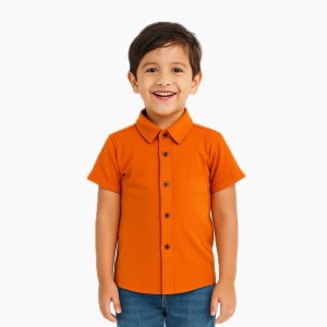 Bronkis Junior Kemeja Anak Laki Laki Lengan Pendek Bahan Pique Warna Orange Bata untuk usia 0-10 tahun