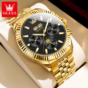 OLEVS watch for mens original 2024 top gold imported watch for men 100% waterproof dual calendar luminous multifunctional dial stainless steel Men Casual Watches