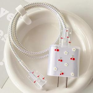 HBESTY For iphone 20W US Charger Protection Cover Cute Cherry USB Cable Winder Protector Shell Case For Apple 12 13 11 Promax 14 Plus