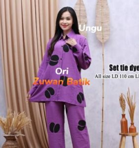 Baju Setelan Tye Dye Wanita motif kopi pecah Setelan Tie Dye Satu Set Lengan panjang Bahan Rayon Premium Adem