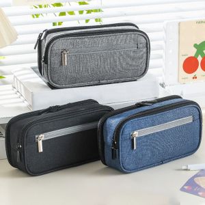 GIORGIONE 3 Layers Pencil Case Solid Color Portable Stationery Organizer Gift Zipper Closure Pen Organizer Pouch School Supplies