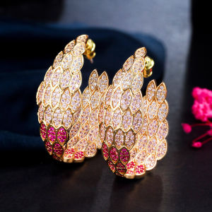 Sequito Có Giá Trị Màu Vàng màu vàng đổi màu dần dần Lát màu hồng sáng bóng Đỏ Hồng Trắng AAA đá Cubic Zirconia Tuyên Bố Lớn vòng tròn Bông Tai Phụ Nữ trang sức Tai Cho Cuộc thi Hoa Tai Prom Se775