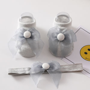 Baby Girl Socks And Headband Set Newborn And Infant Bowknot Baby Cute Princess Lace Gift Set Flower Bowknot Crown Headwrap 0-1 Year Old Accessory Set Infant Bowknot