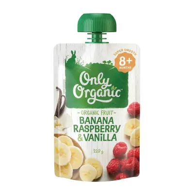 Only Organic Banana Raspberry & Vanilla Pouch 120G - From 8 Months
