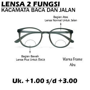 Kacamata PLUS 2 in 1 DOUBLE FOKUS BISA untuk Baca dan Jalan /Kacamata Plus / Kacamata Rabun Dekat / Kacamata Normal / Cocok Untuk Pria Wanita Ready Ukuran +1.00 sampai +3.00 Frame Oval Warna Clear Grey - BISA COD