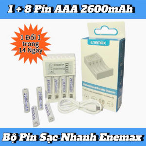 Bộ pin sạc :1 Sạc + 8 Pin AAA 2600mAh Sạc Nhanh EnemaxSạc pin tái sử dụng An Toàn Tiết Kiệm Tự Ngắt có báo%pin...