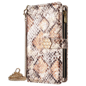 Leather Wallet Case for Huawei Nova 5T 3 3e 4e 4 2 Lite Flip Cover Casing with Strap Snake Pattern Zipper Bag with Card Slots
