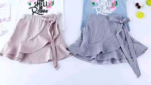 Setelan Anak Perempuan ROSIE Lengan Pendek Rok Pendek Aksen Pita Import