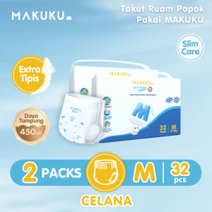 [2 PACK] MAKUKU SAP Diapers Slim Care Ukuran M/L/XL/XXL [TIPE CELANA] - Popok Bayi Extra Lembut Anti Gumpal Penyerapan Cepat - Anti Bocor/Anti Ruam/Anti Iritasi