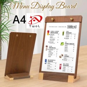TWOL Shop Stock no.199 A4 Milk Tea Coffee Shop Desktop Display Billboard Acrylic Restaurant Menu Price Sign Display Board with Wooden Stand and A4 Size Menu