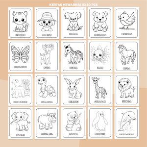 ( ISI 20 LEMBAR ) Kertas Mewarnai Anak Tema Gambar Hewan / Coloring Paud TK