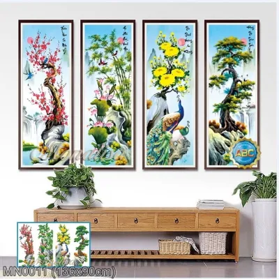 Tranh thêu kín Tứ Quý Xuân Hạ Thu Đông MN0011 kích thước 136 x 90 cm
