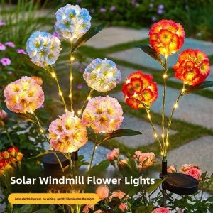 XHLXH พร้อมหัว 3 ชิ้น ไฟดอกไม้พลังงานแสงอาทิตย์ ป้องกันน้ำ ติดตั้งบนพื้น แสงแนวนอน โคมไฟบรรยากาศ แสงอบอุ่น โคมไฟดอกไม้จำลอง สำหรับบ้านสวน